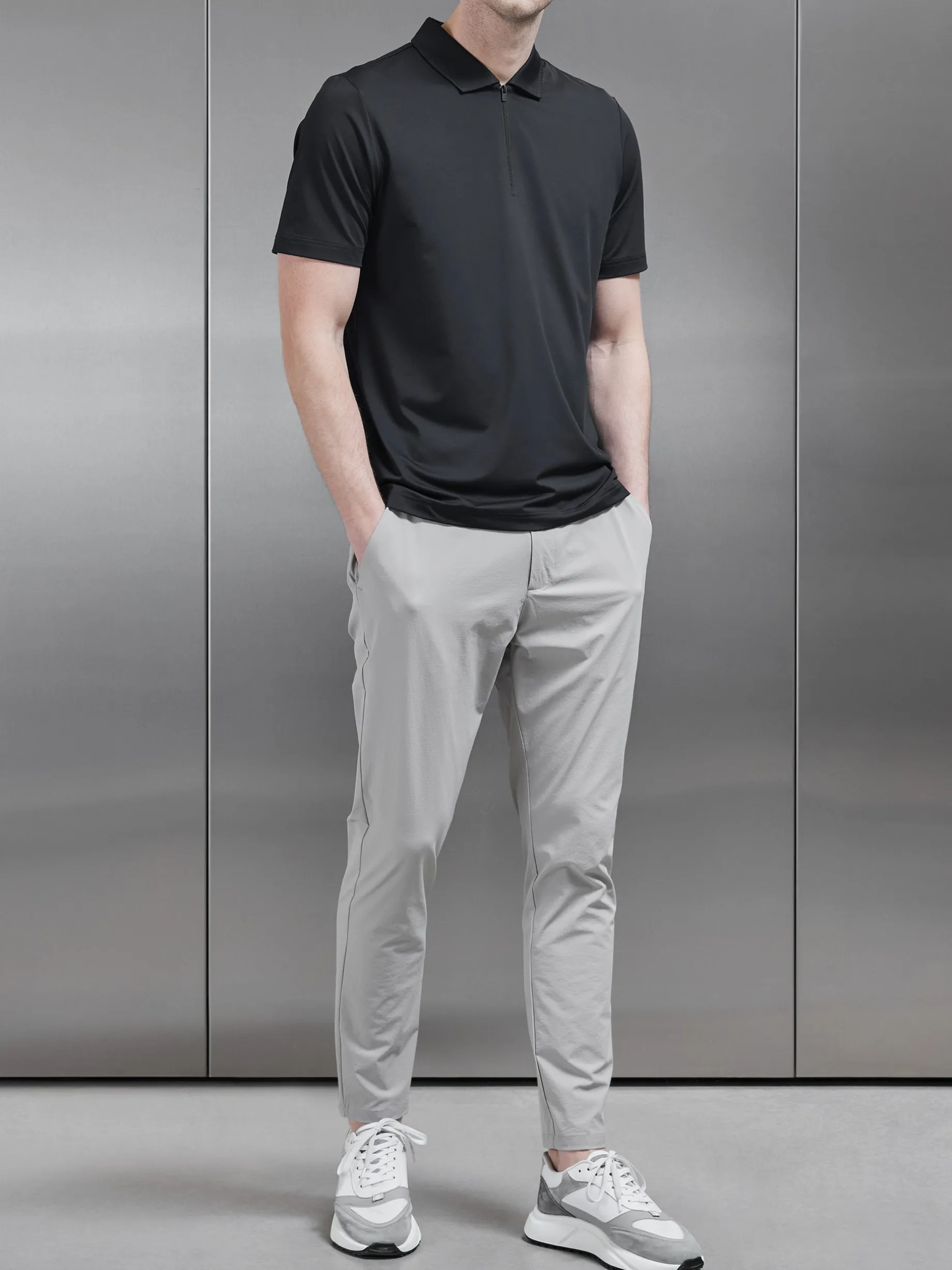 Golf Technical Zip Polo Shirt - Black