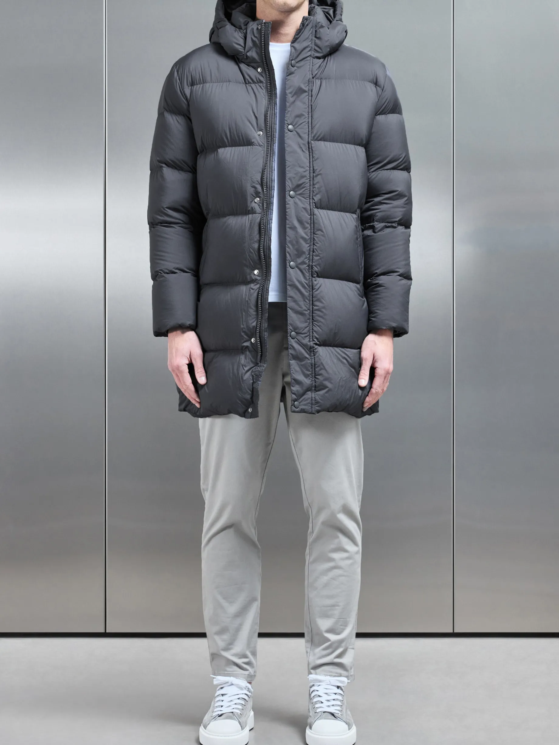 Goose Down Mid Length Jacket - Grey
