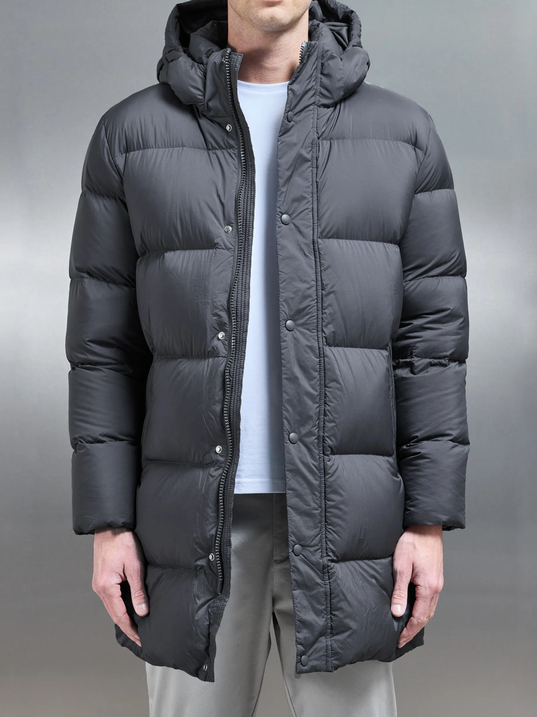 Goose Down Mid Length Jacket - Grey