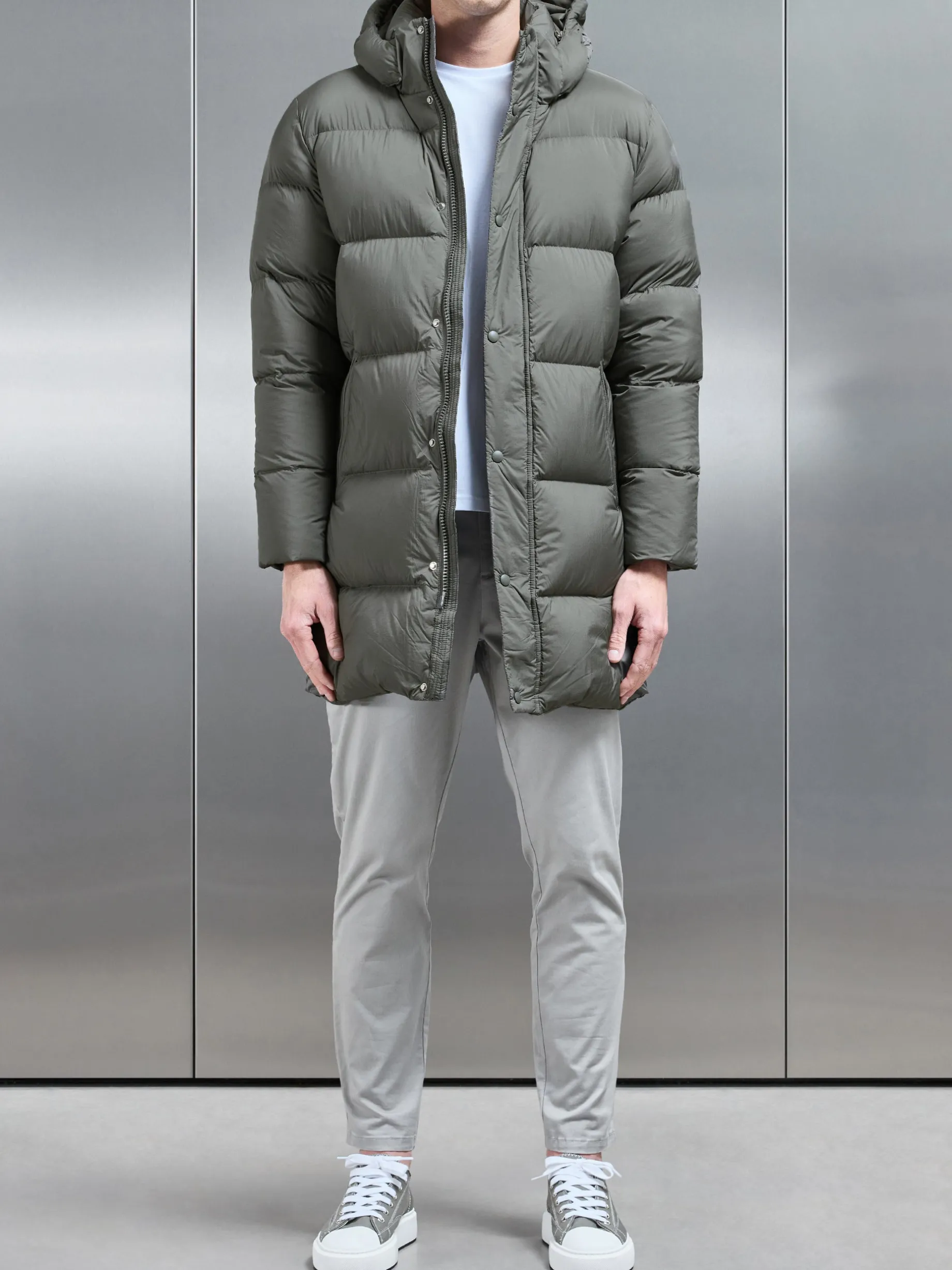 Goose Down Mid Length Jacket - Olive