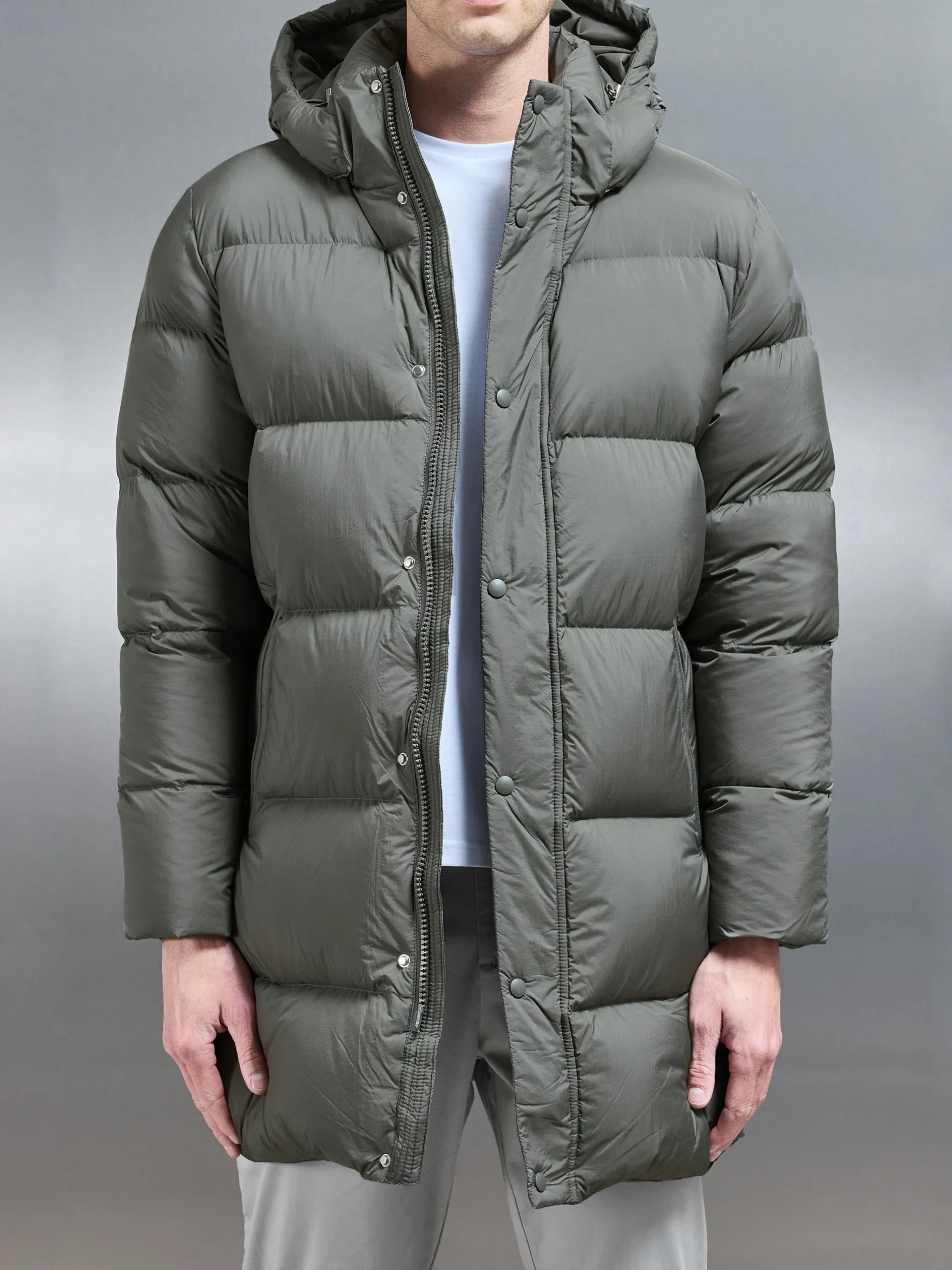 Goose Down Mid Length Jacket - Olive