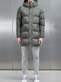 Goose Down Mid Length Jacket - Olive