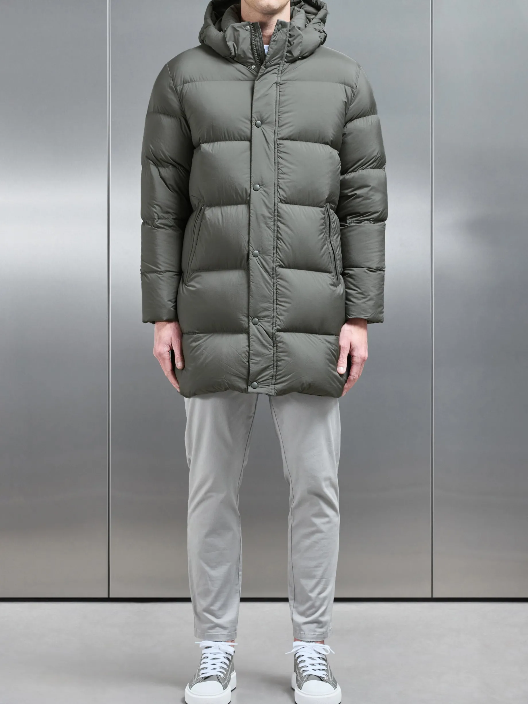 Goose Down Mid Length Jacket - Olive