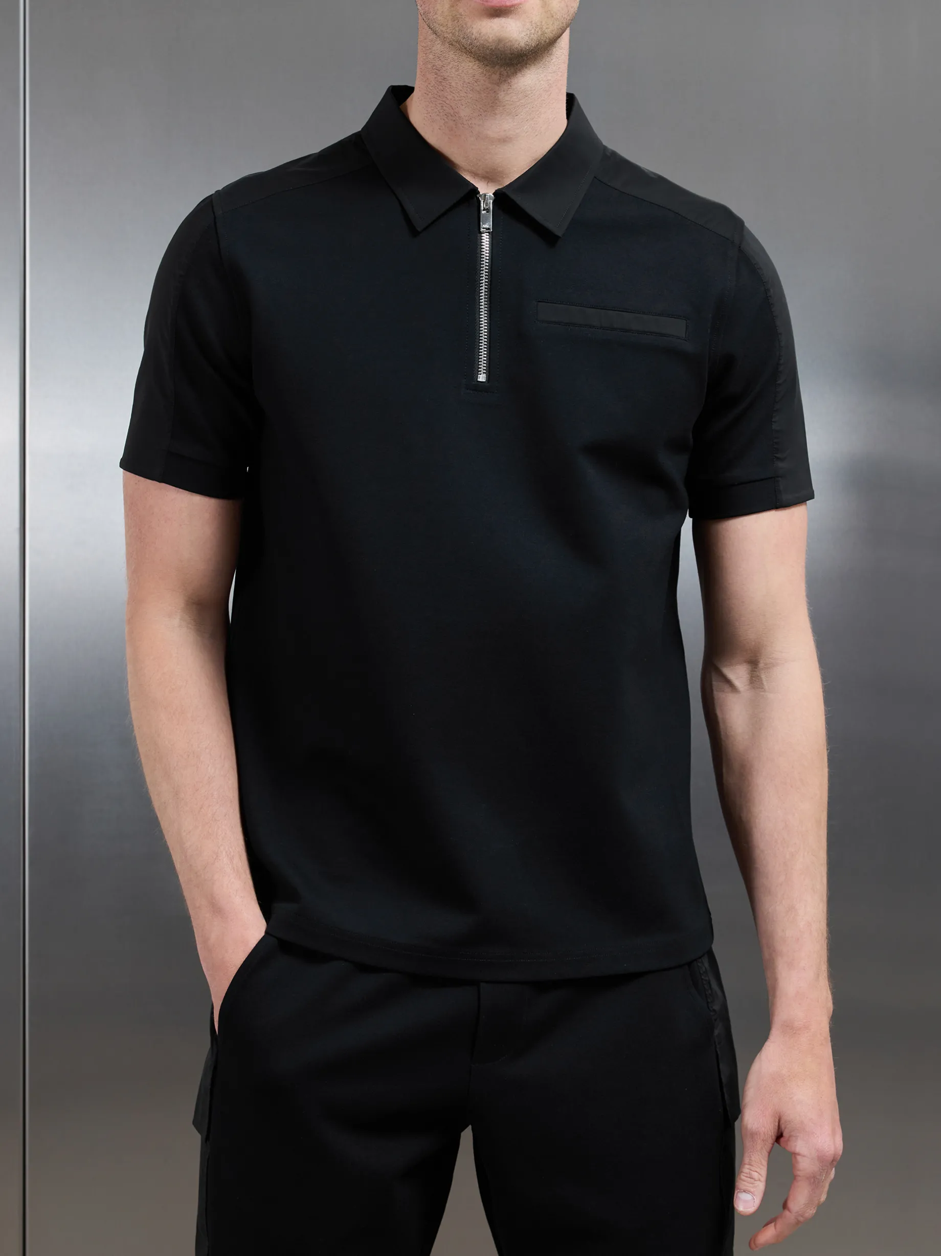 Hybrid Cargo Zip Polo Shirt - Black