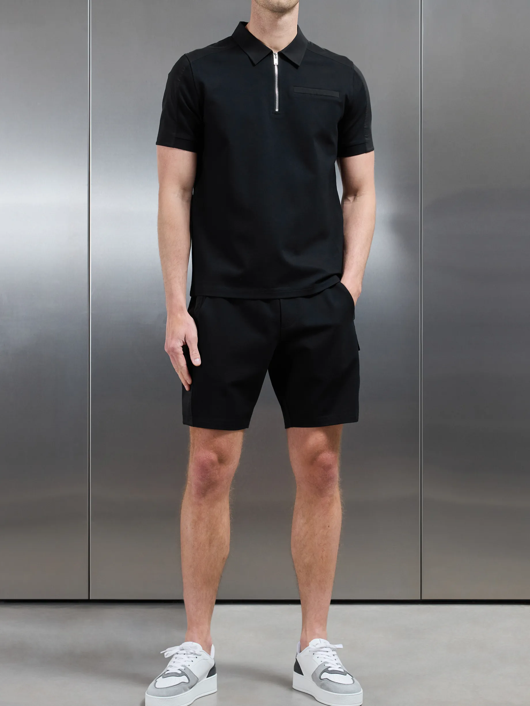 Hybrid Cargo Zip Polo Shirt - Black