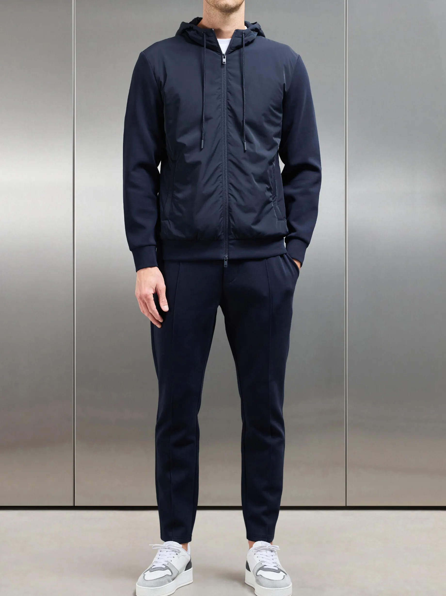 Interlock Jersey Hybrid Windbreaker - Navy