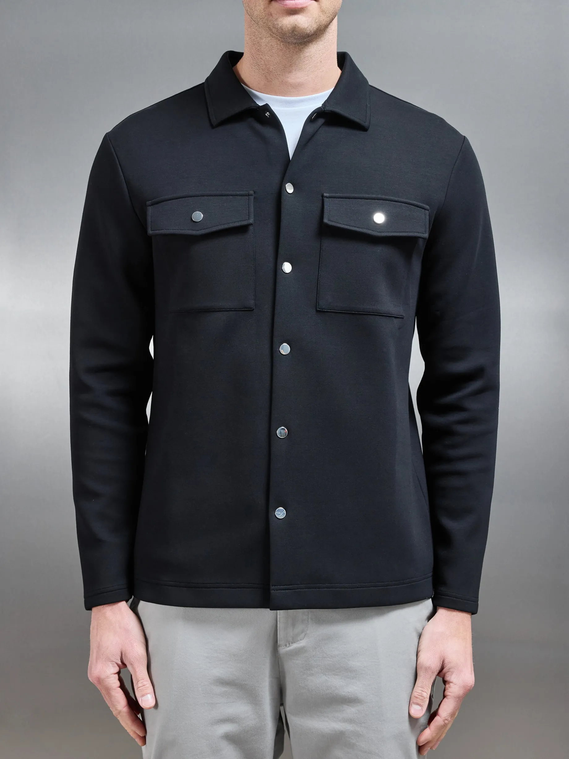 Interlock Jersey Pocket Popper Overshirt - Black