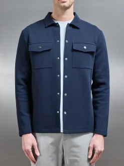 Interlock Jersey Pocket Popper Overshirt - Navy