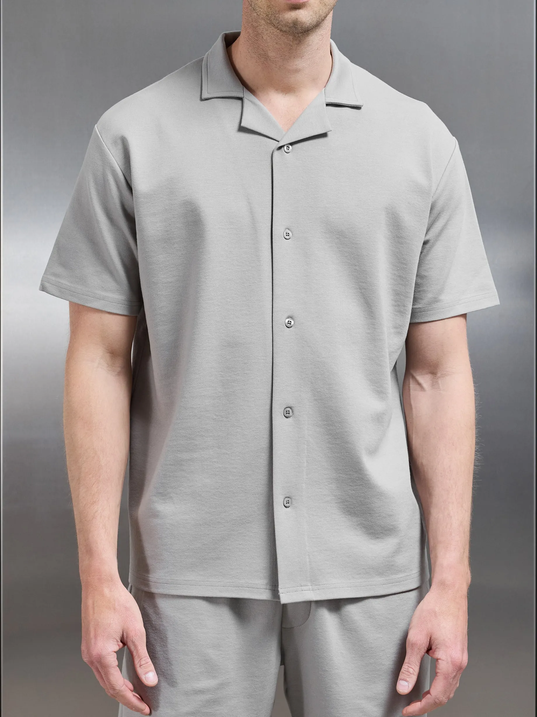 Interlock Relaxed Fit Revere Collar Shirt - Stone