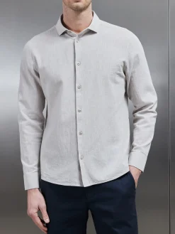 Linen Long Sleeve Cutaway Collar Shirt - Stone