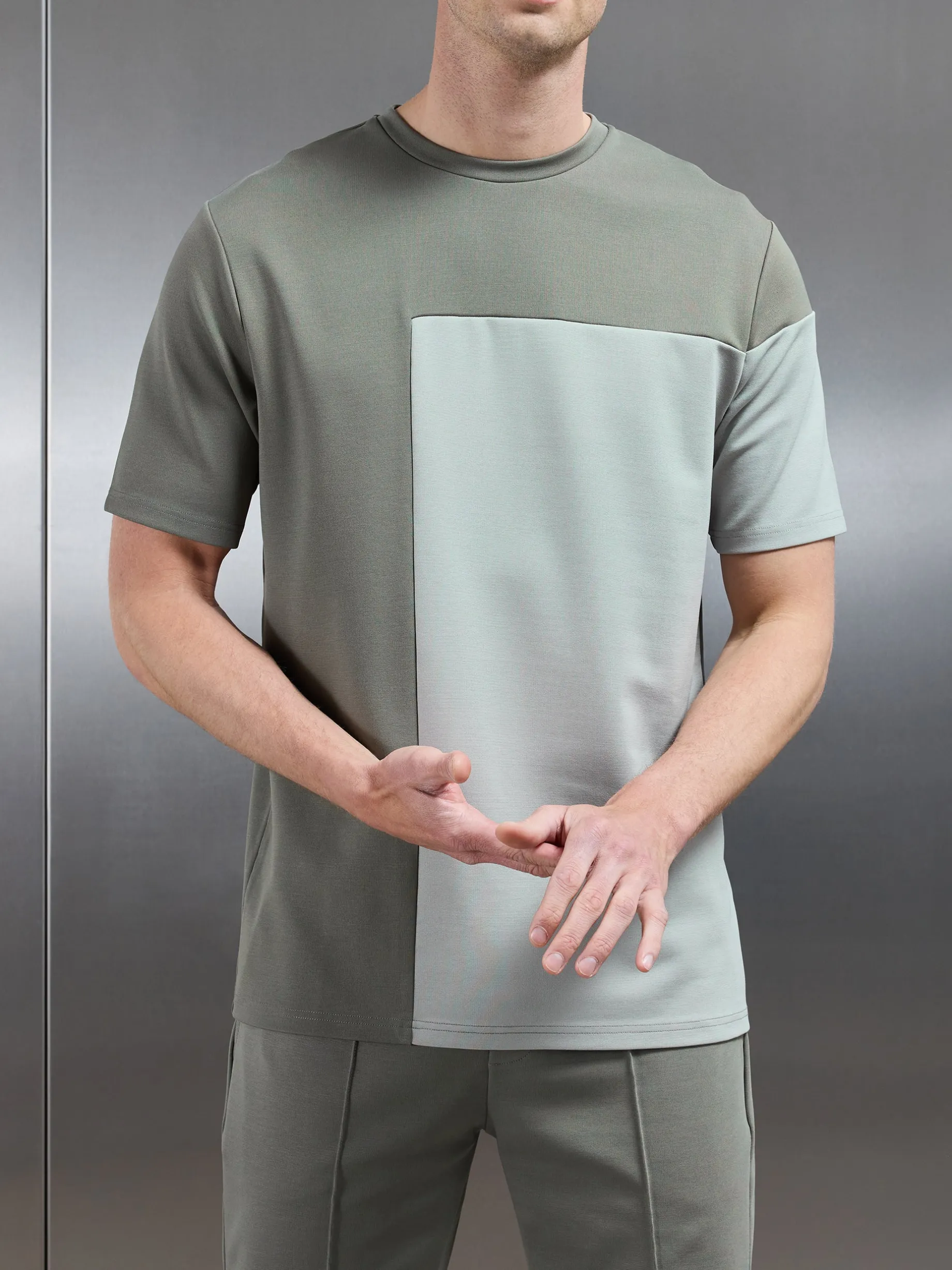 Luxe Colour Block T-Shirt - Sage