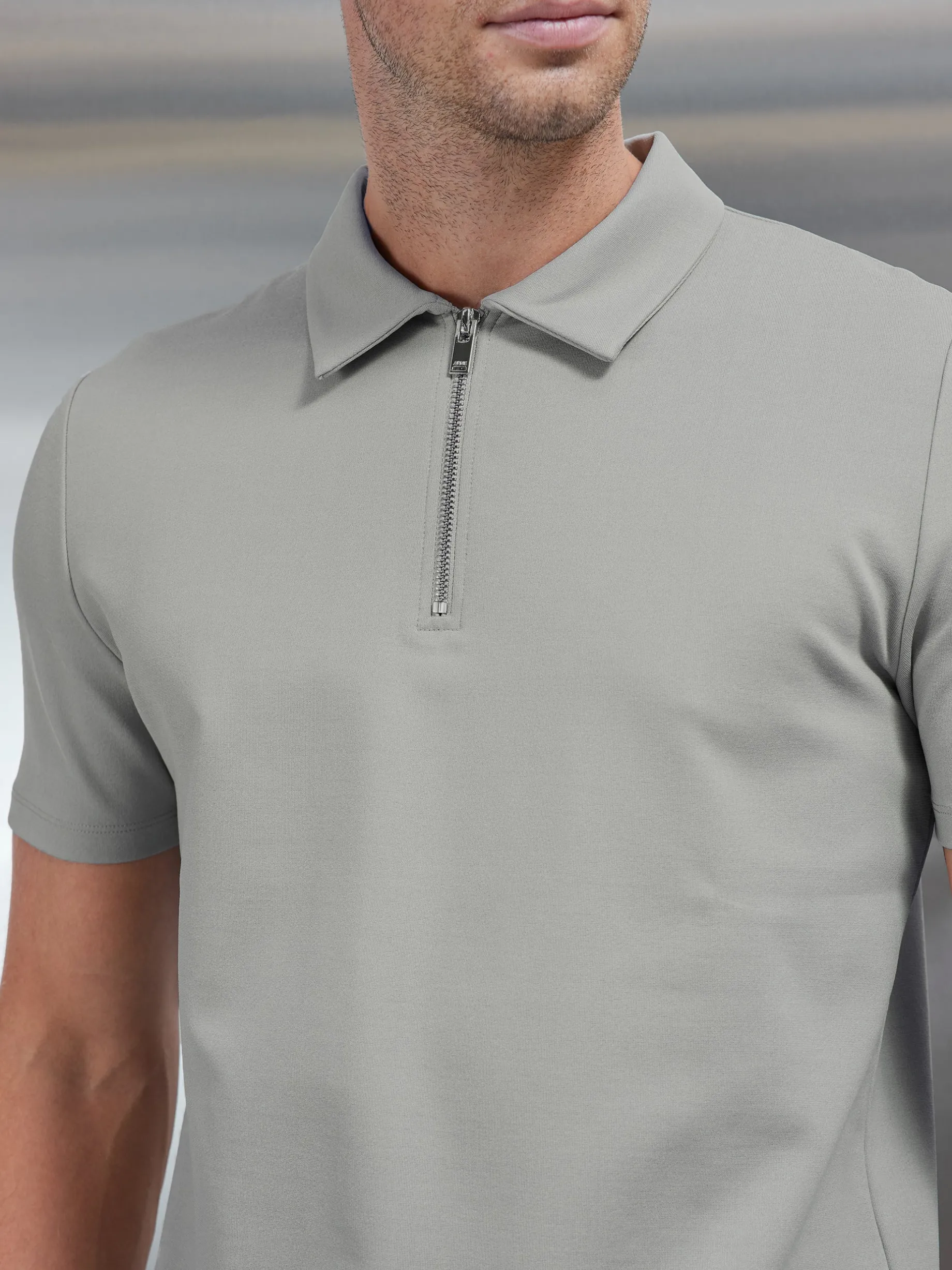 Luxe Half Zip Polo Shirt - Stone