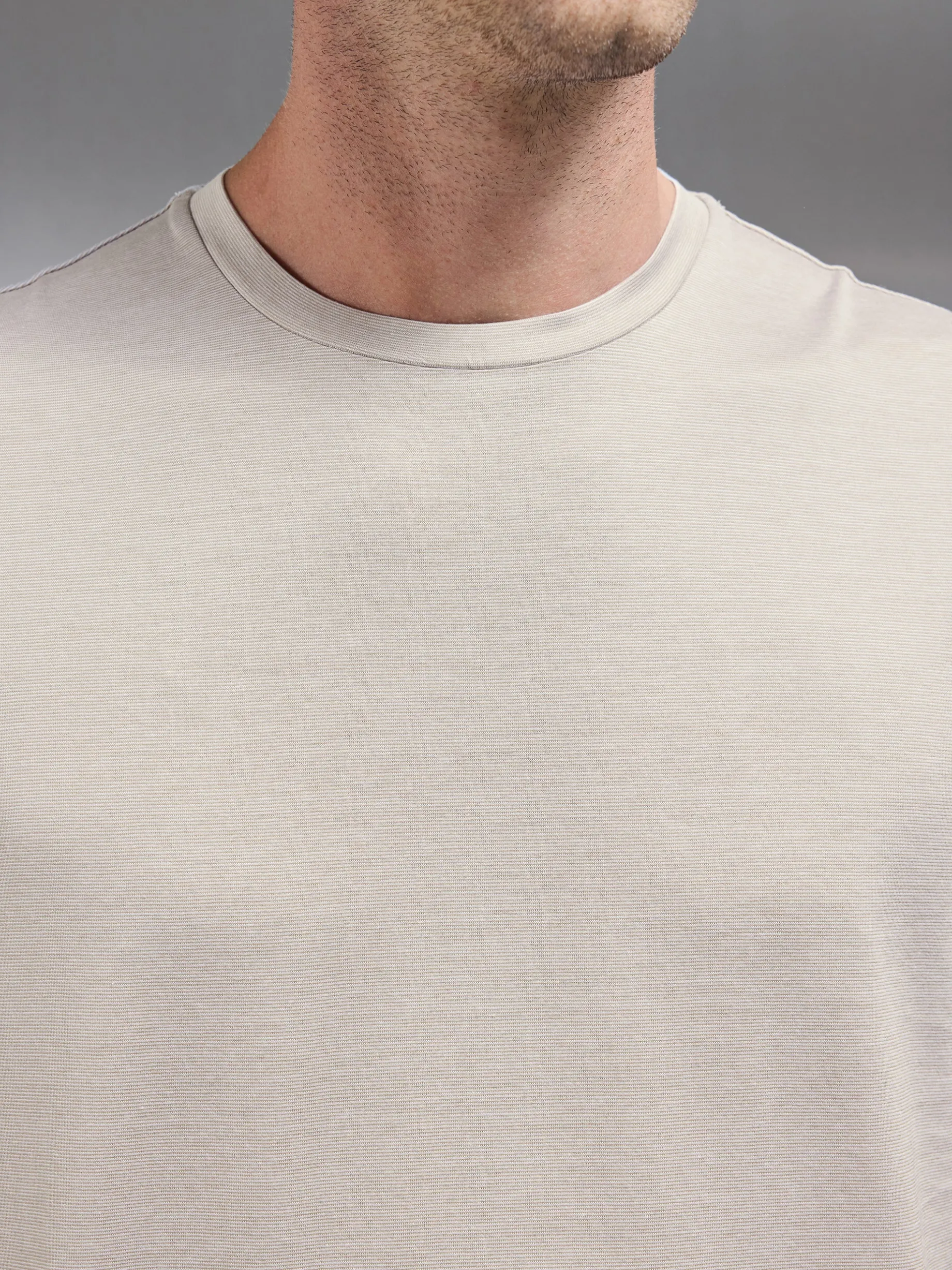 Mercerised Cotton Fine Stripe T-Shirt - Stone