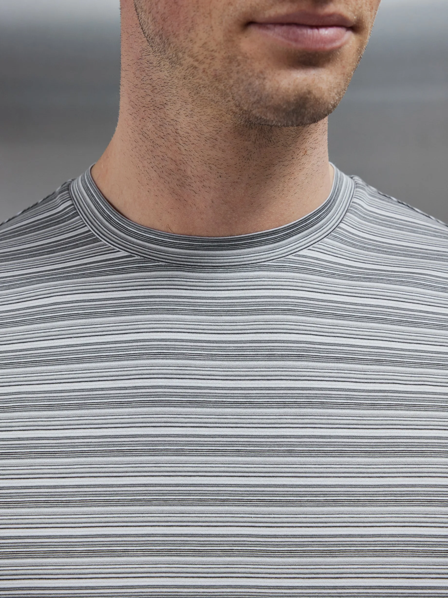 Mercerised Cotton Space Dye Striped T-Shirt - Grey