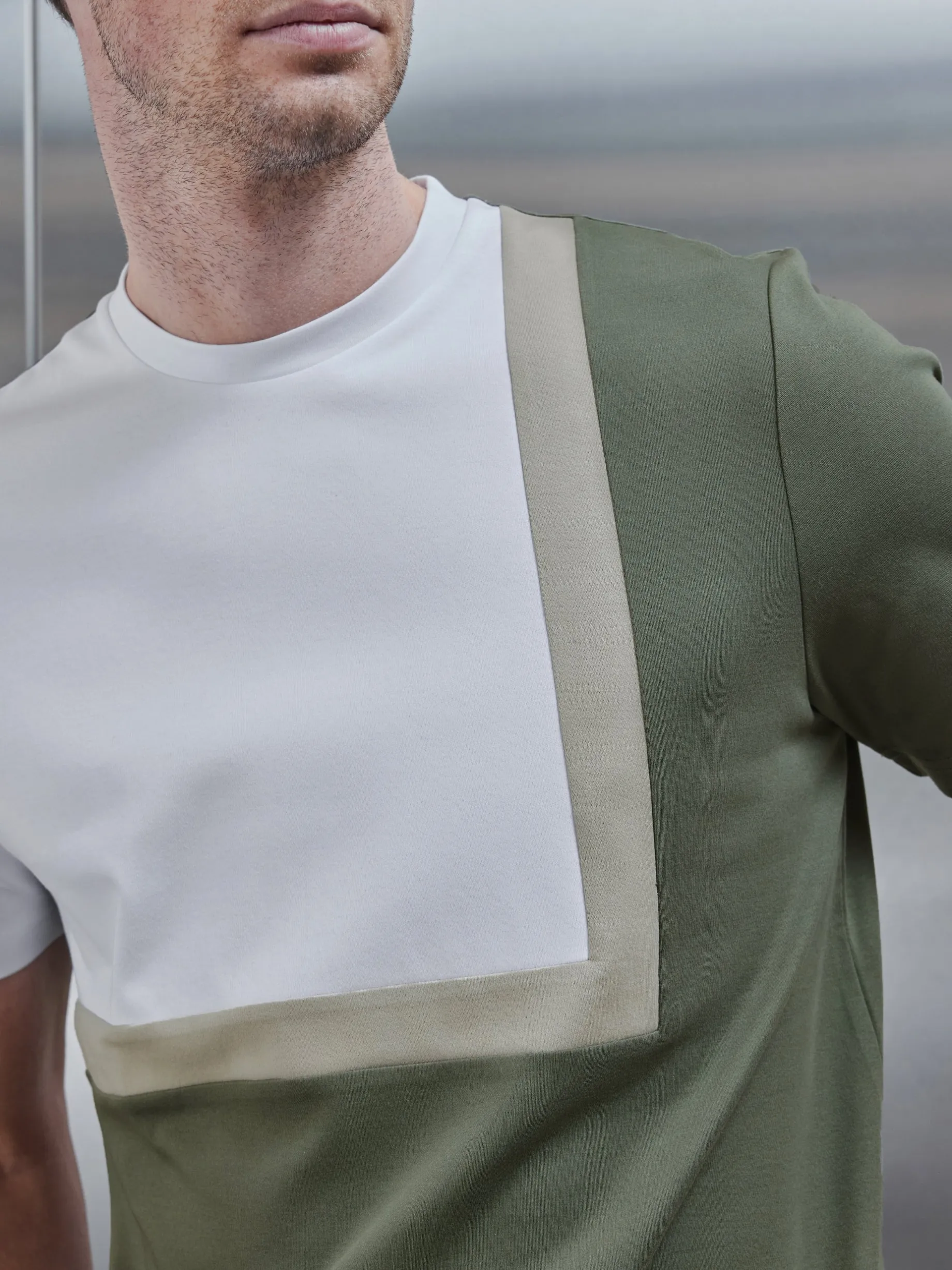 Mercerised Interlock Colour Block T-Shirt - Sage