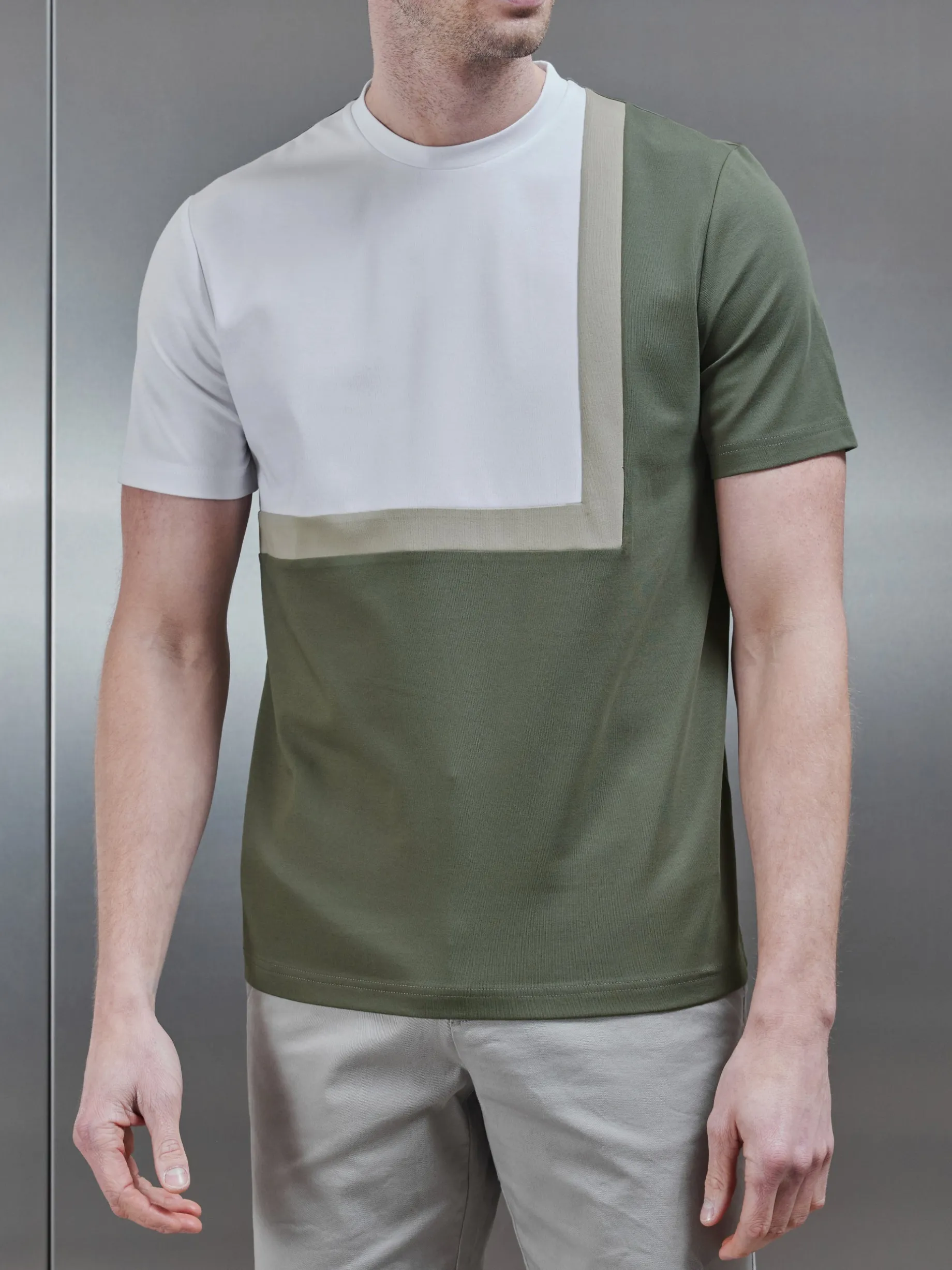 Mercerised Interlock Colour Block T-Shirt - Sage