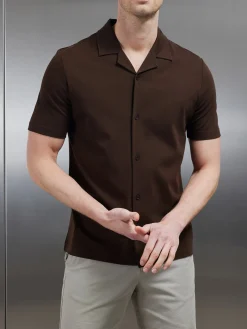 Mercerised Interlock Revere Collar Shirt - Brown