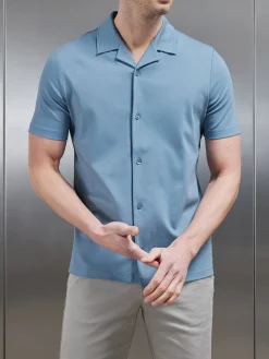 Mercerised Interlock Revere Collar Shirt - Light Blue