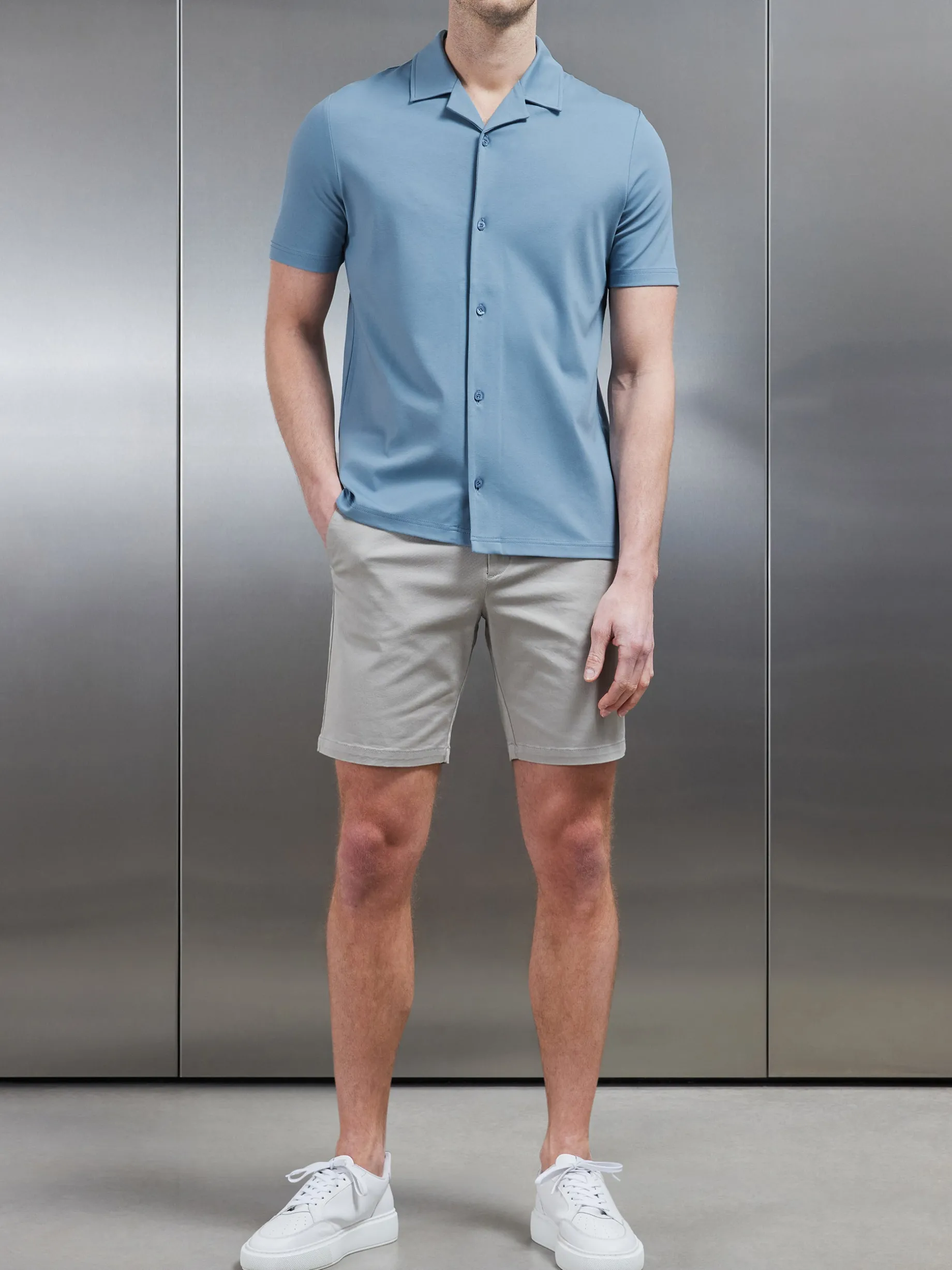 Mercerised Interlock Revere Collar Shirt - Light Blue