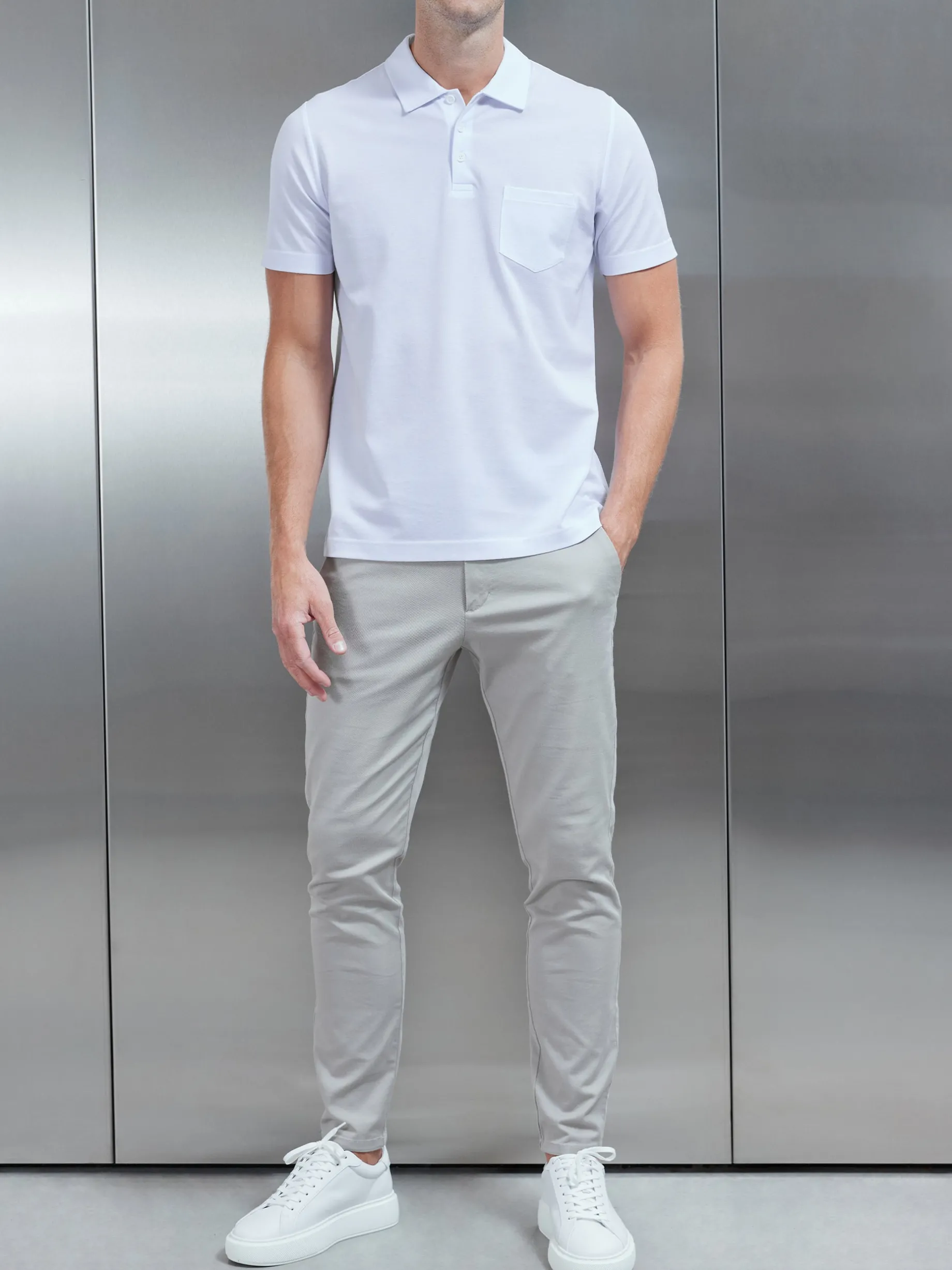Mercerised Pique Button Polo Shirt - White