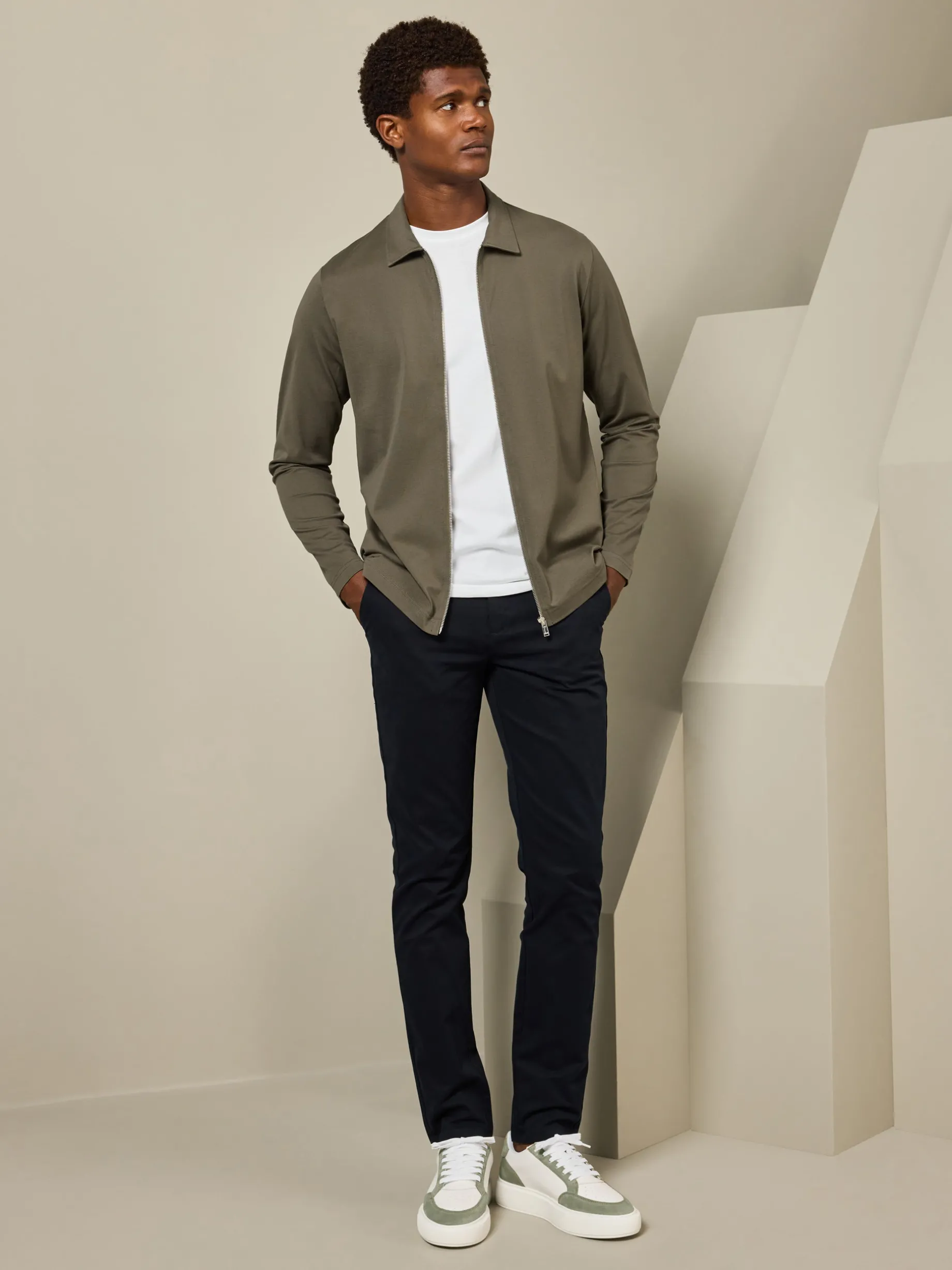 Mercerised Pique Zip Through Jacket - Sage