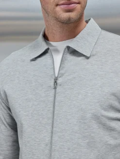 Mercerised Pique Zip Through Jacket - Marl Grey