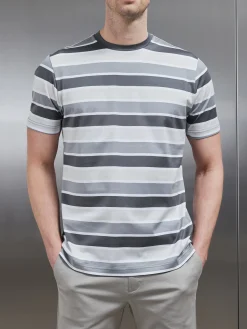 Mercerised Striped T-Shirt - Grey
