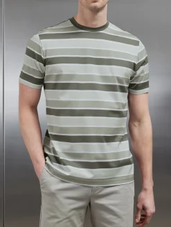 Mercerised Striped T-Shirt - Sage