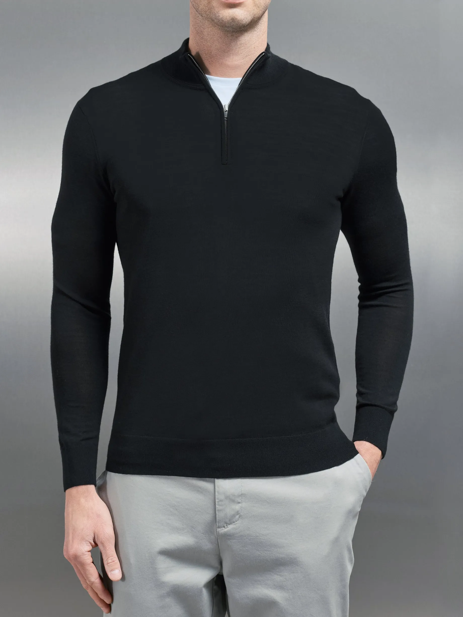 Merino Wool Funnel Neck - Black