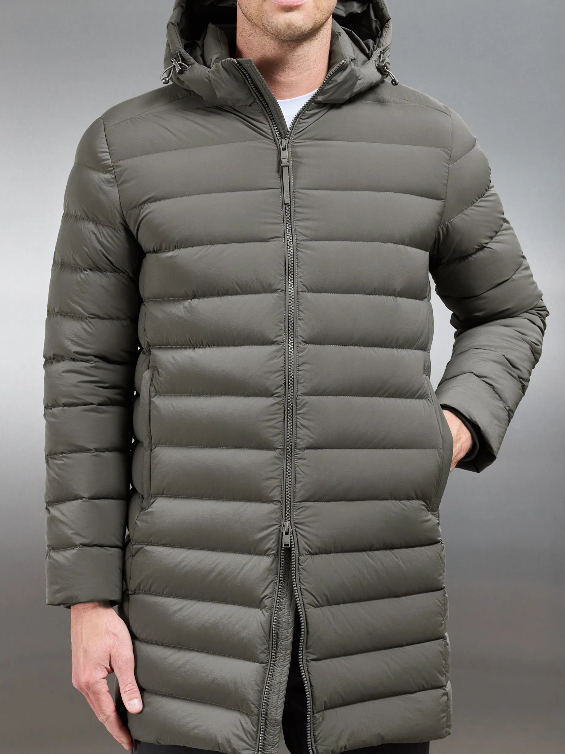 Mid Length Technical Down Jacket - Olive