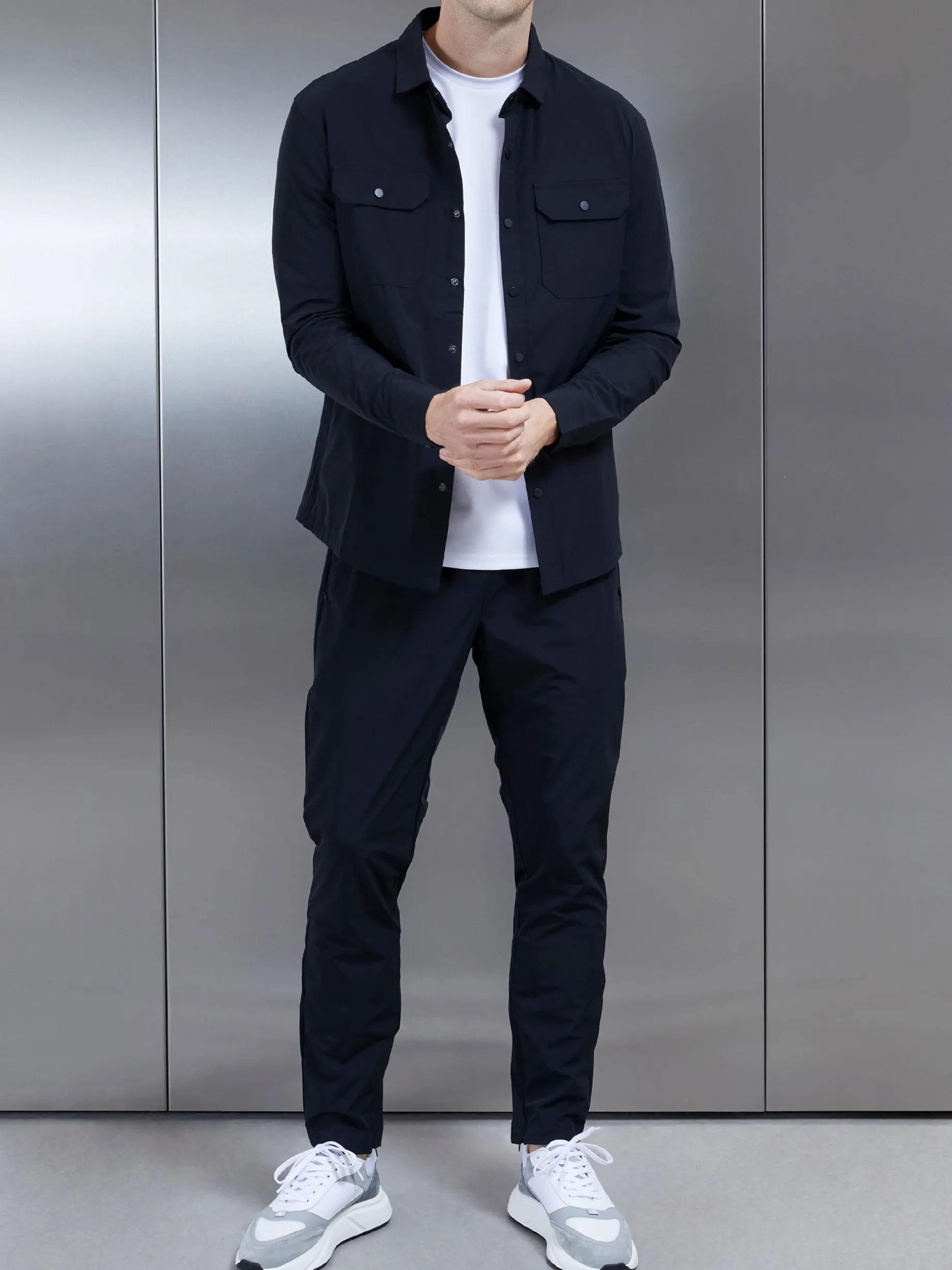 Nylon Popper Overshirt - Black