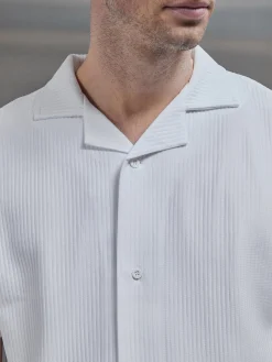 Pleated Revere Collar Shirt - White