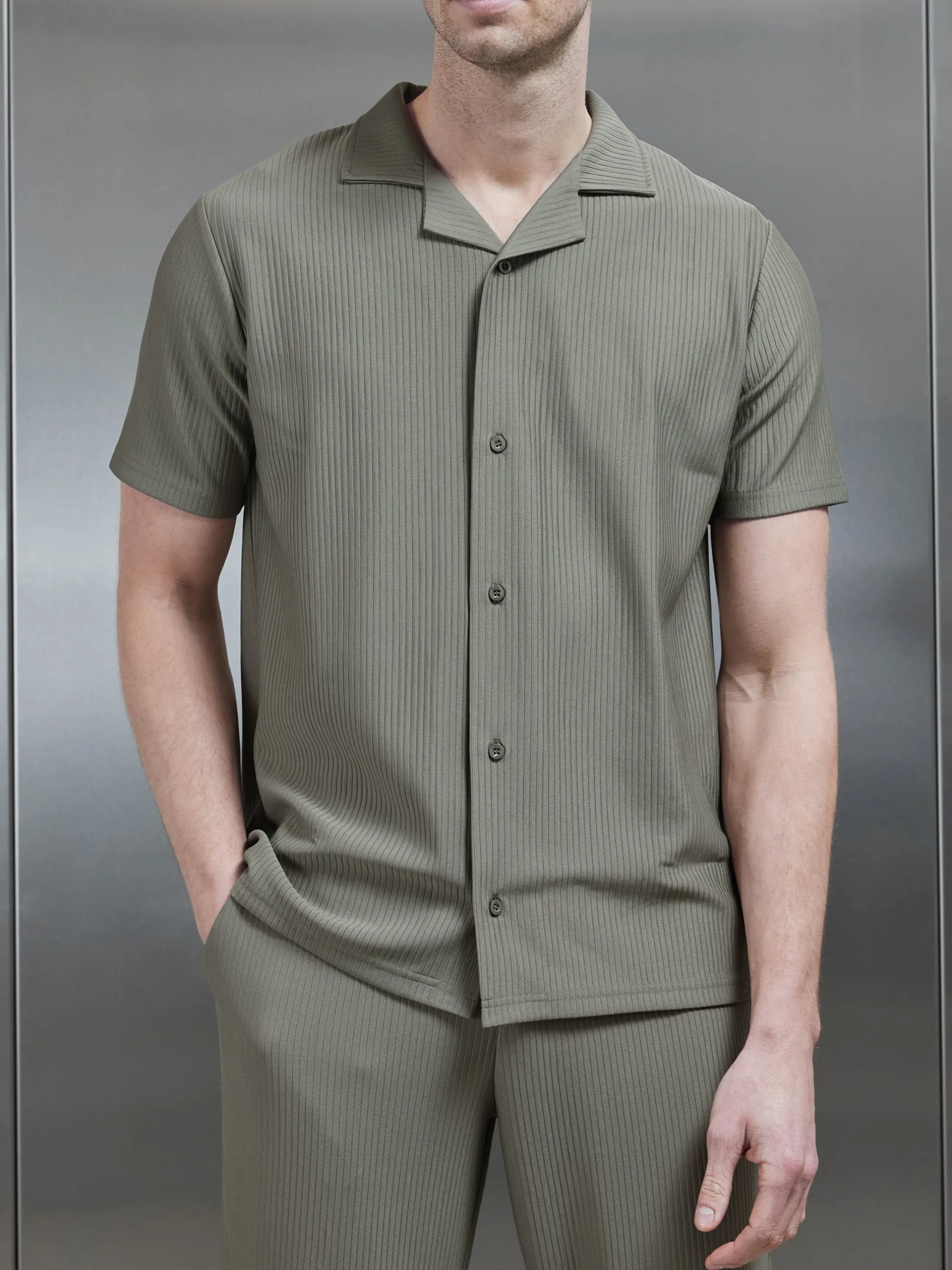 Pleated Revere Collar Shirt - Sage
