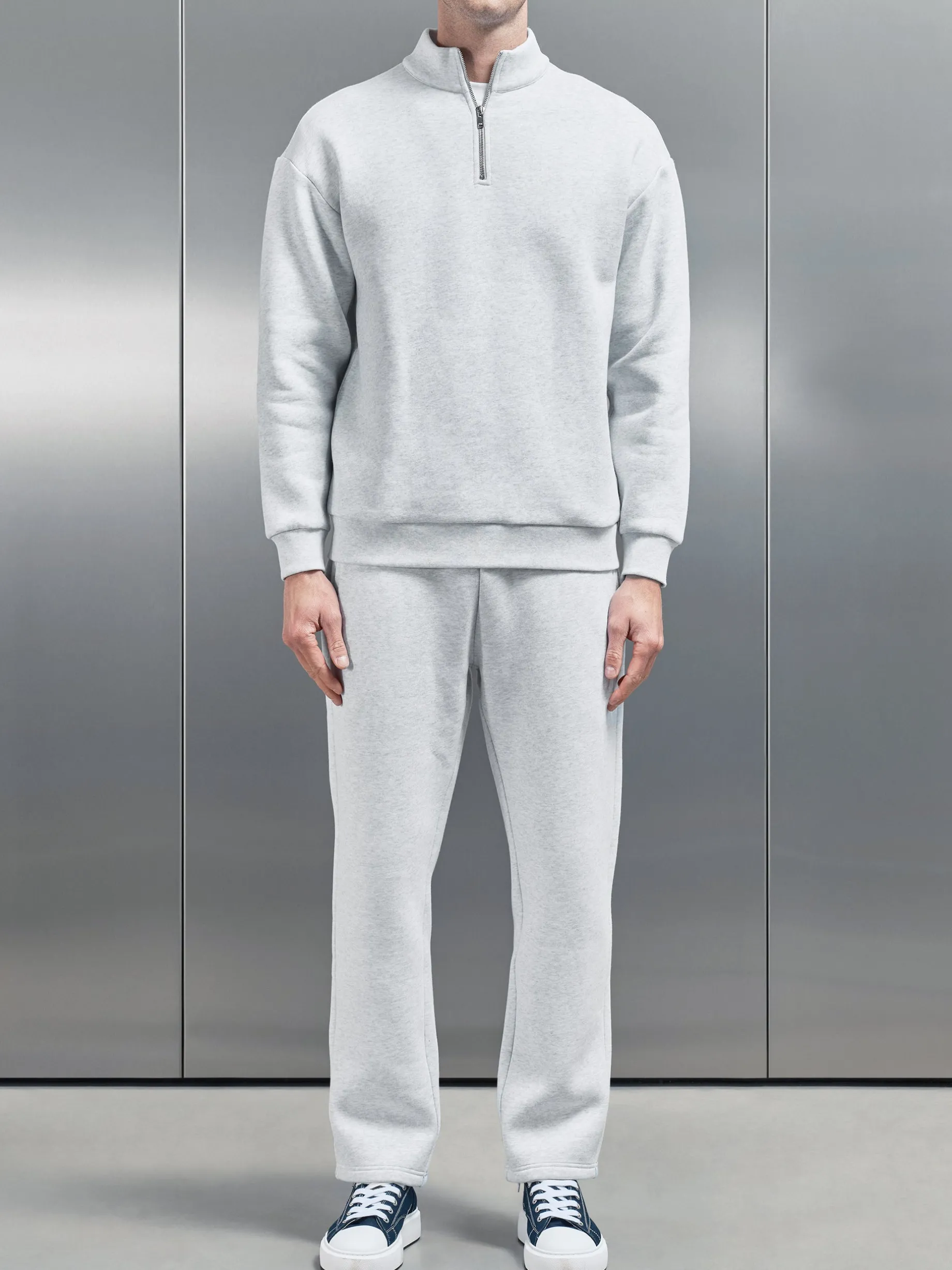 Relaxed Fit Half Zip - Marl Grey