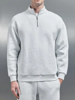 Relaxed Fit Half Zip - Marl Grey