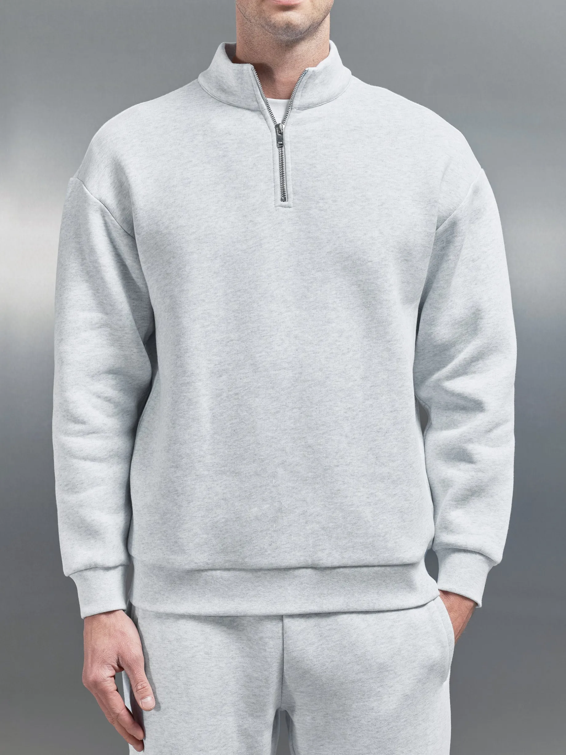 Relaxed Fit Half Zip - Marl Grey