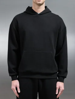 Relaxed Fit Knitted Hoodie - Black