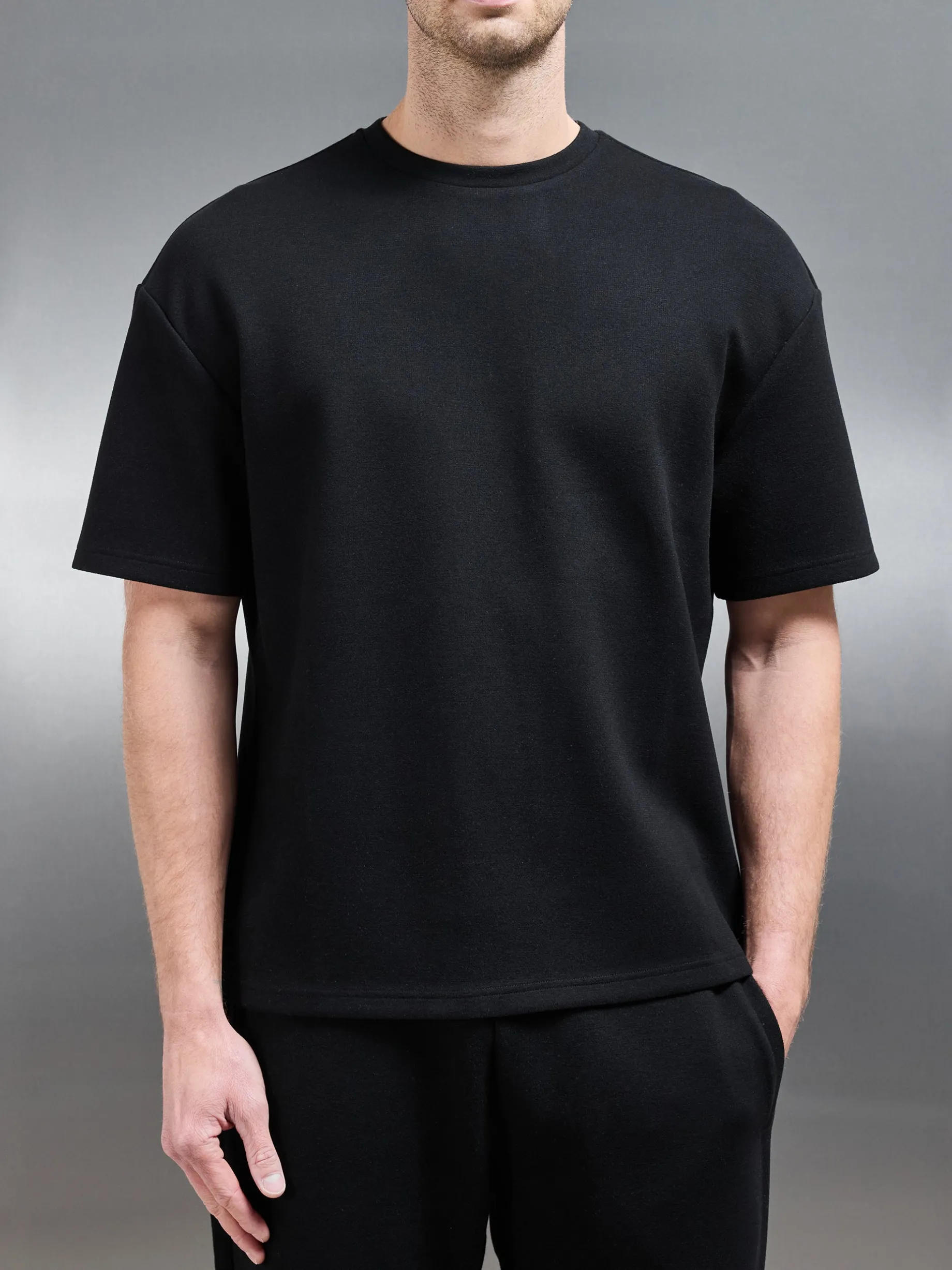 Relaxed Fit Knitted T-Shirt - Black