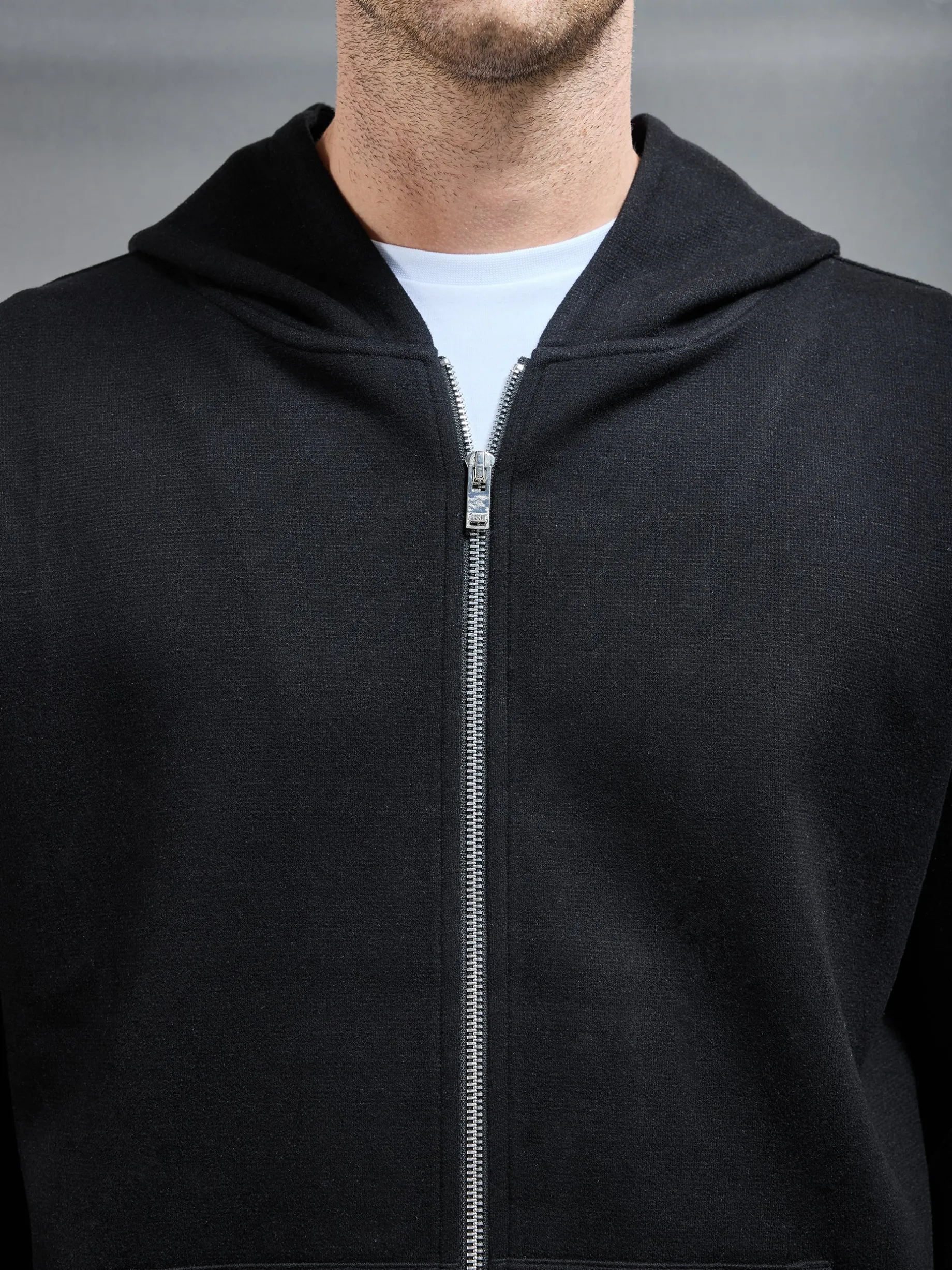 Relaxed Fit Knitted Zip Through Hoodie - Black