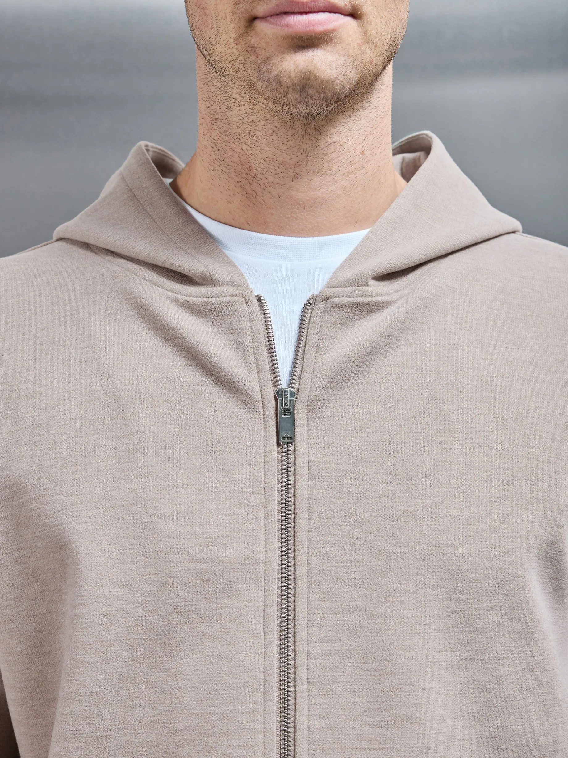 Relaxed Fit Knitted Zip Through Hoodie - Stone