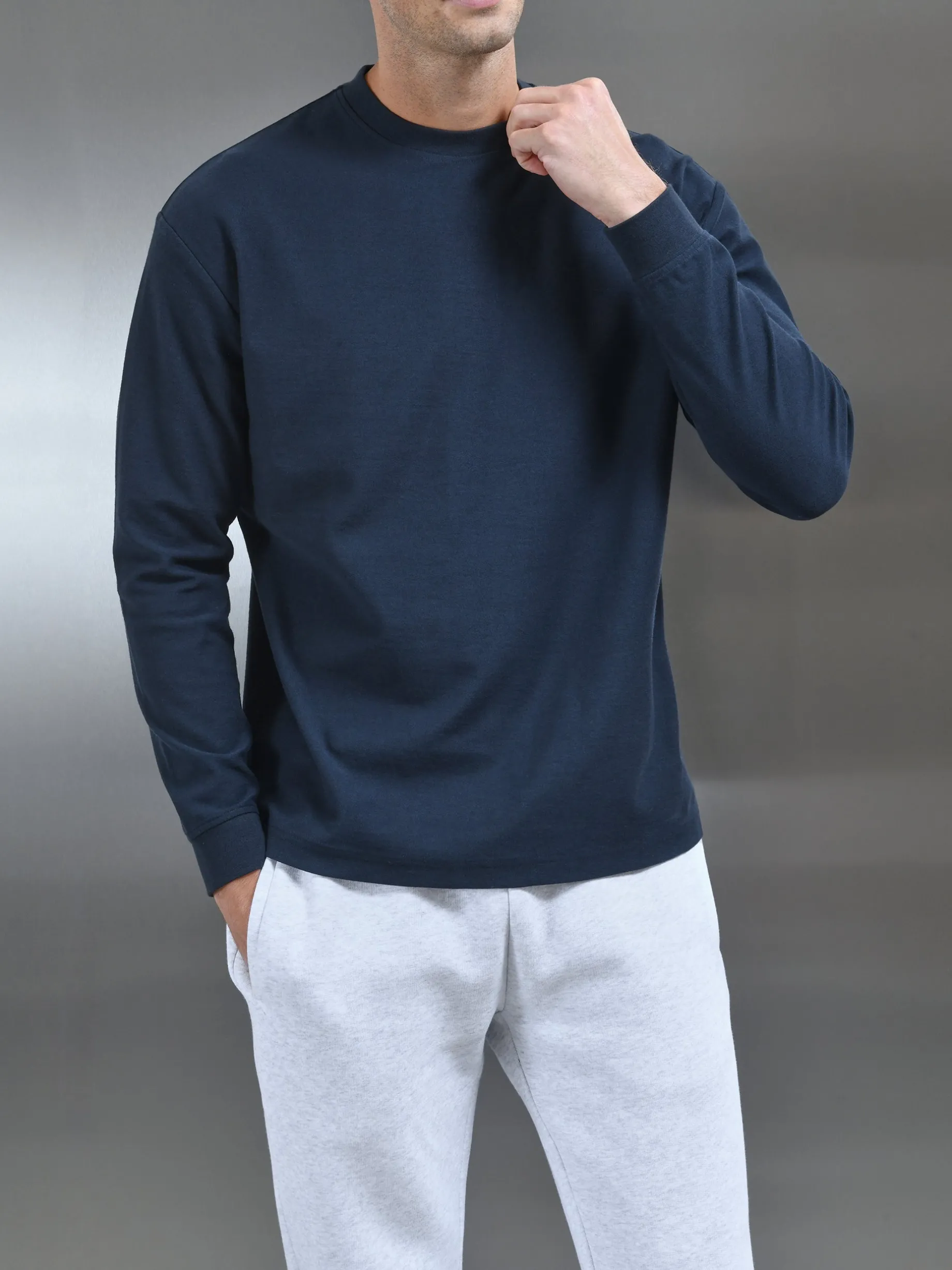 Relaxed Fit Long Sleeve T-Shirt - Navy