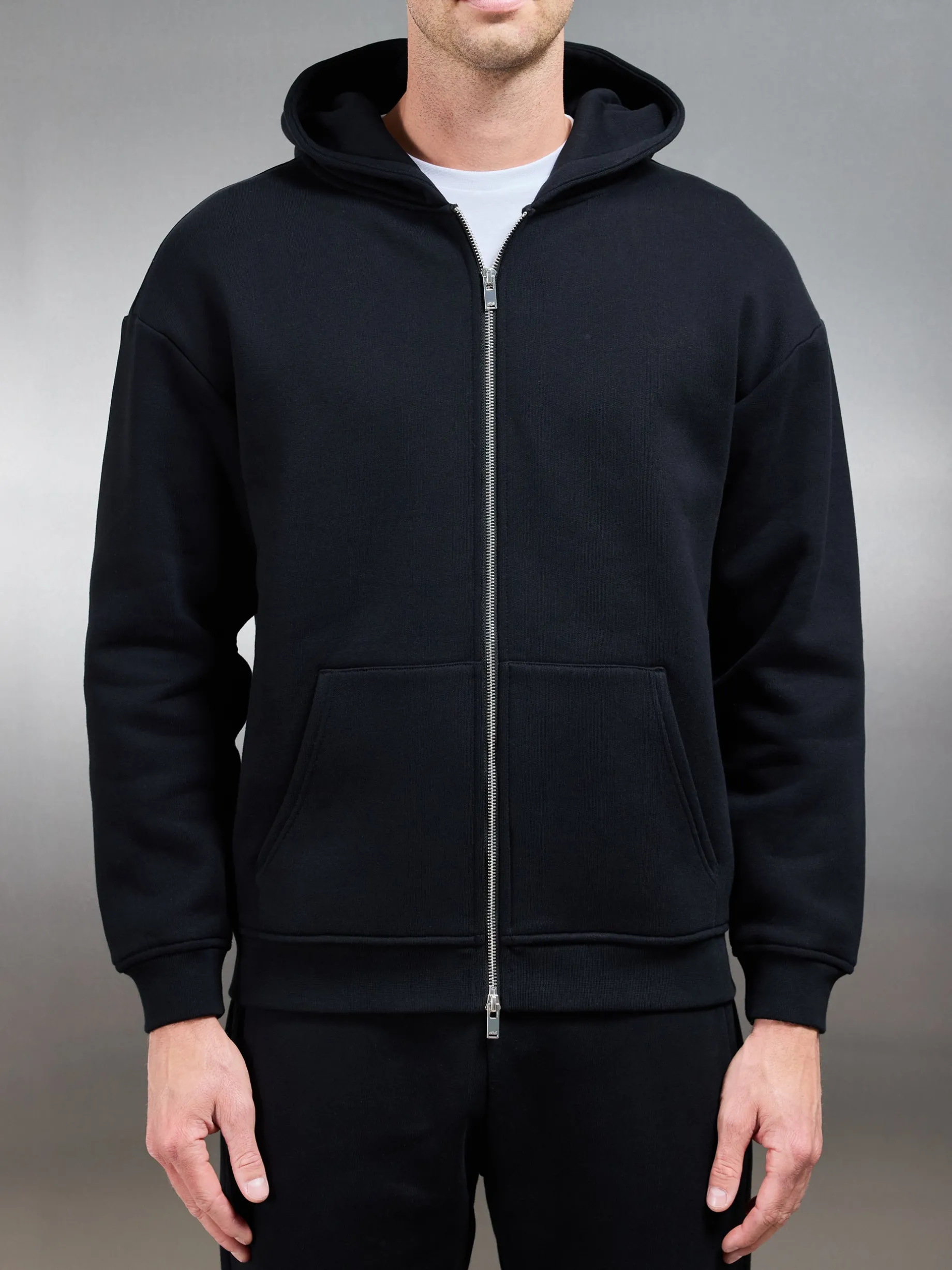 Relaxed Zip Through Hoodie - Black