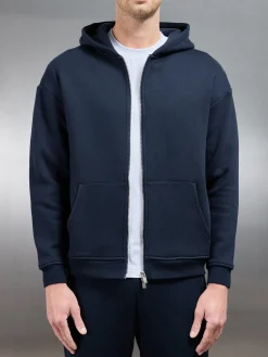 Relaxed Zip Through Hoodie - Navy