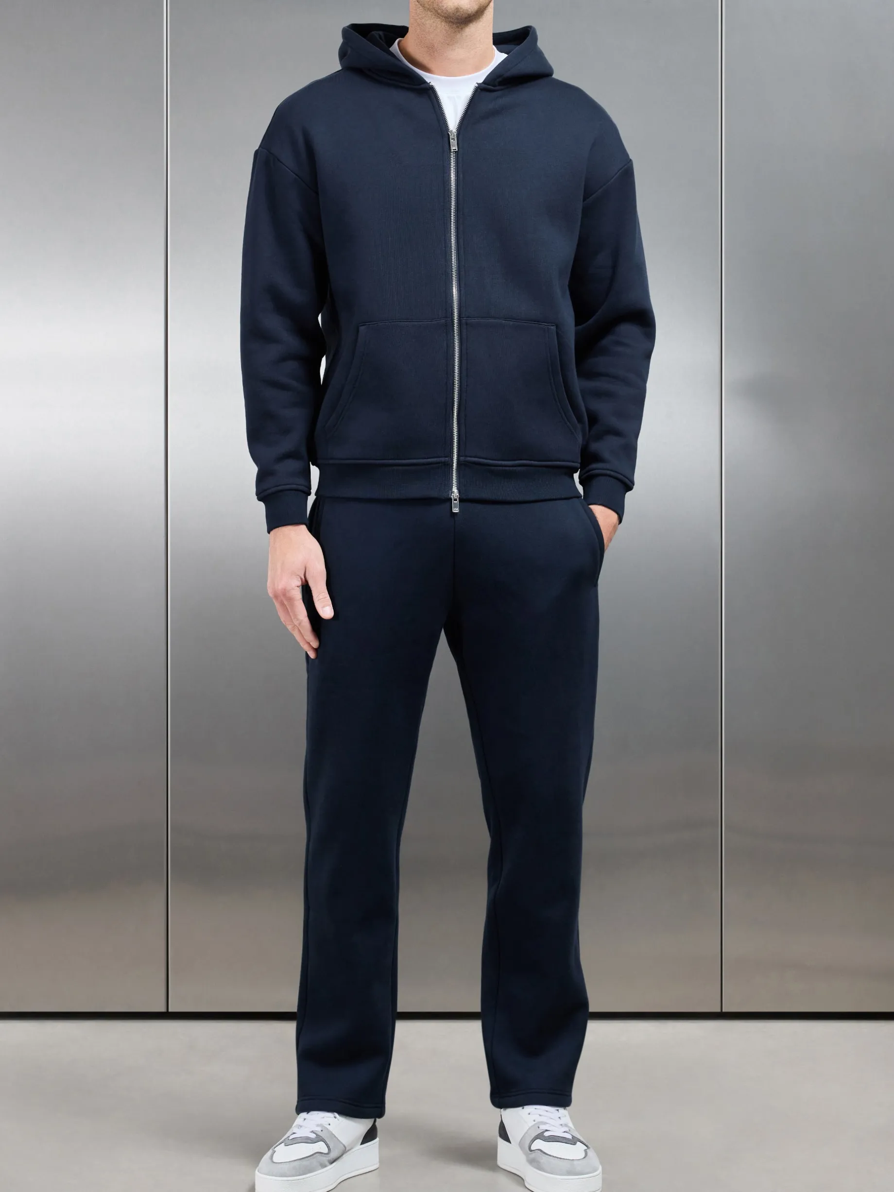 Relaxed Zip Through Hoodie - Navy