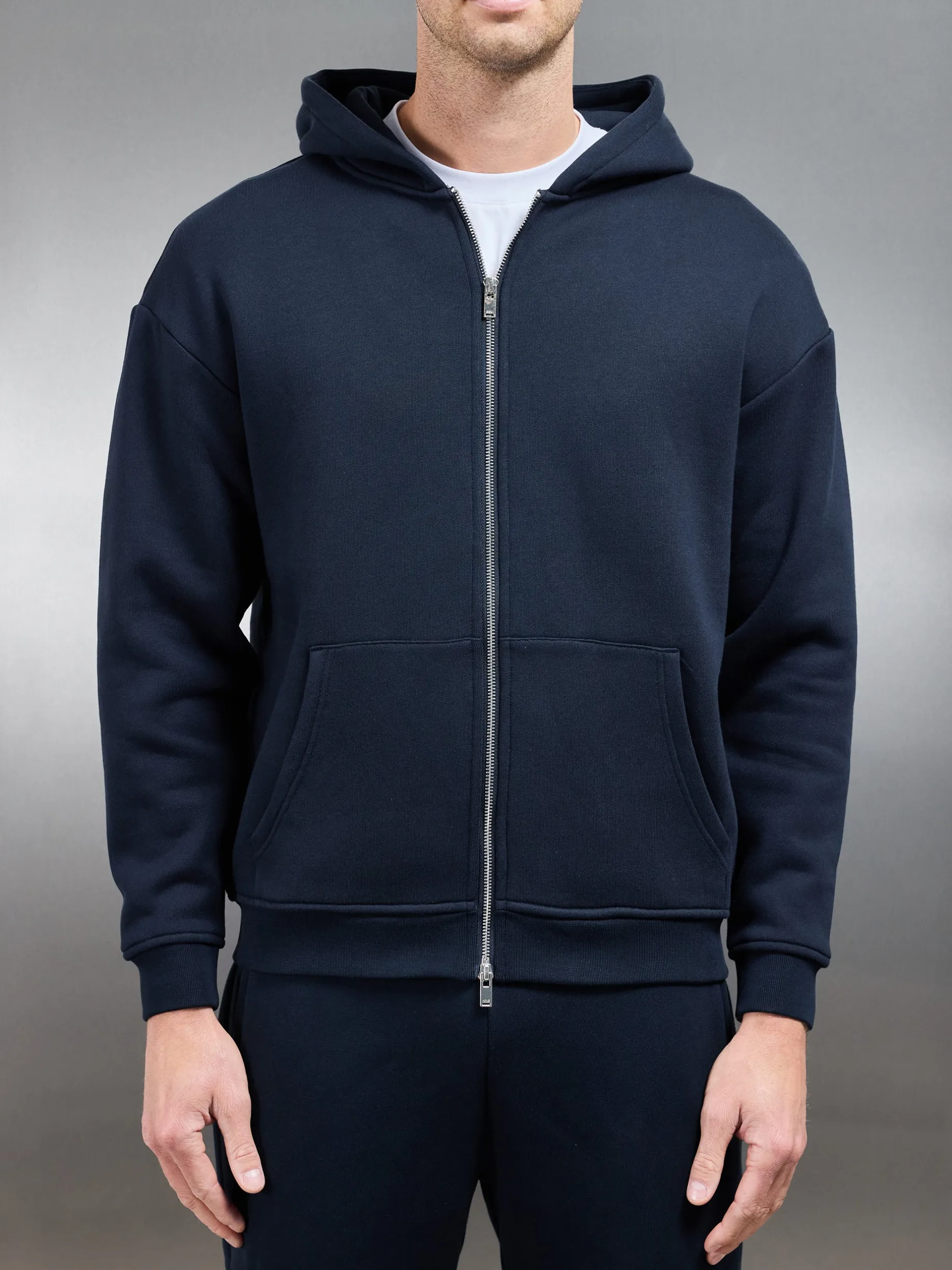 Relaxed Zip Through Hoodie - Navy