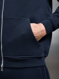 Relaxed Zip Through Hoodie - Navy
