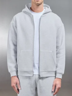 Relaxed Zip Through Hoodie - Marl Grey