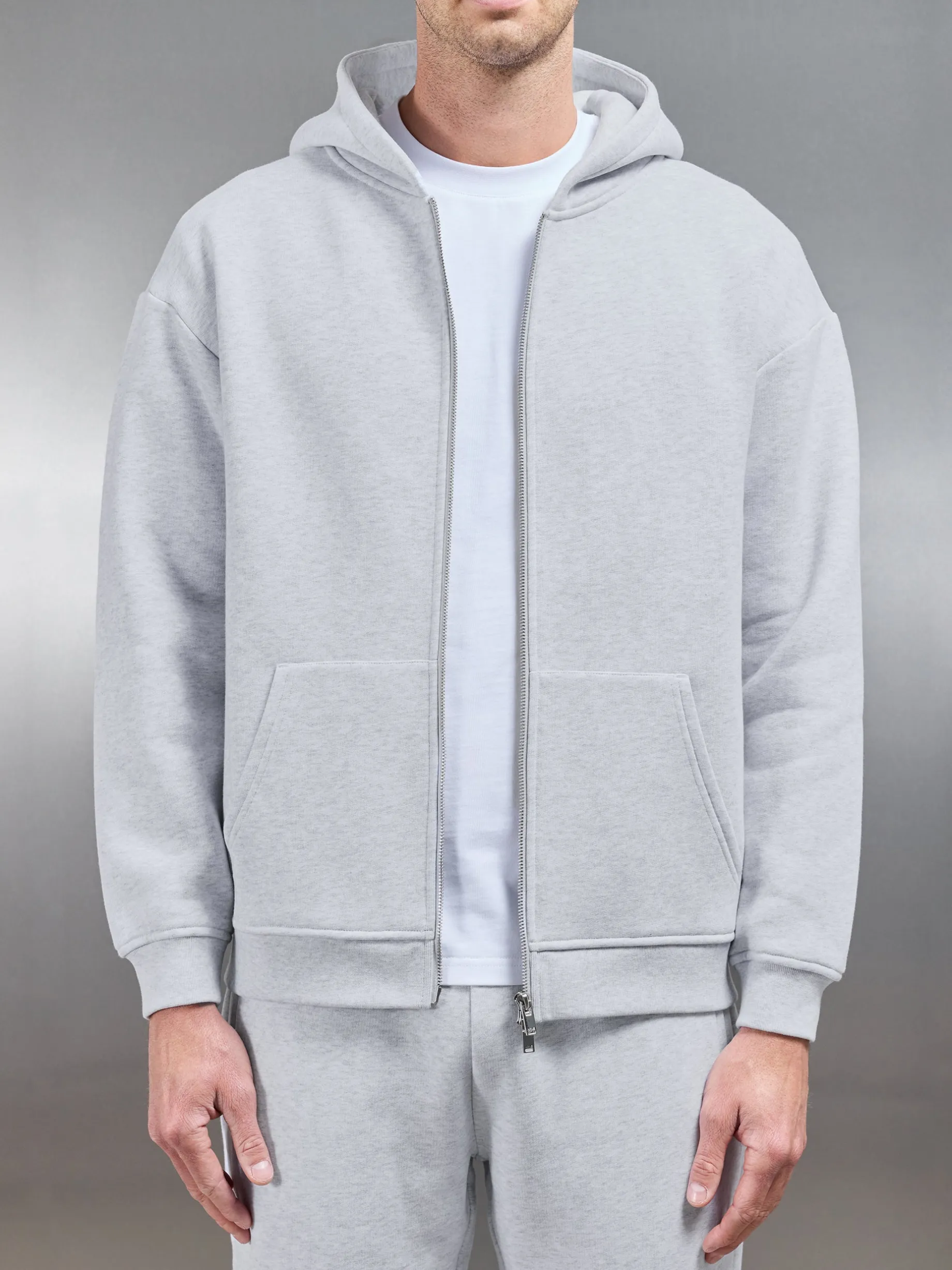 Relaxed Zip Through Hoodie - Marl Grey
