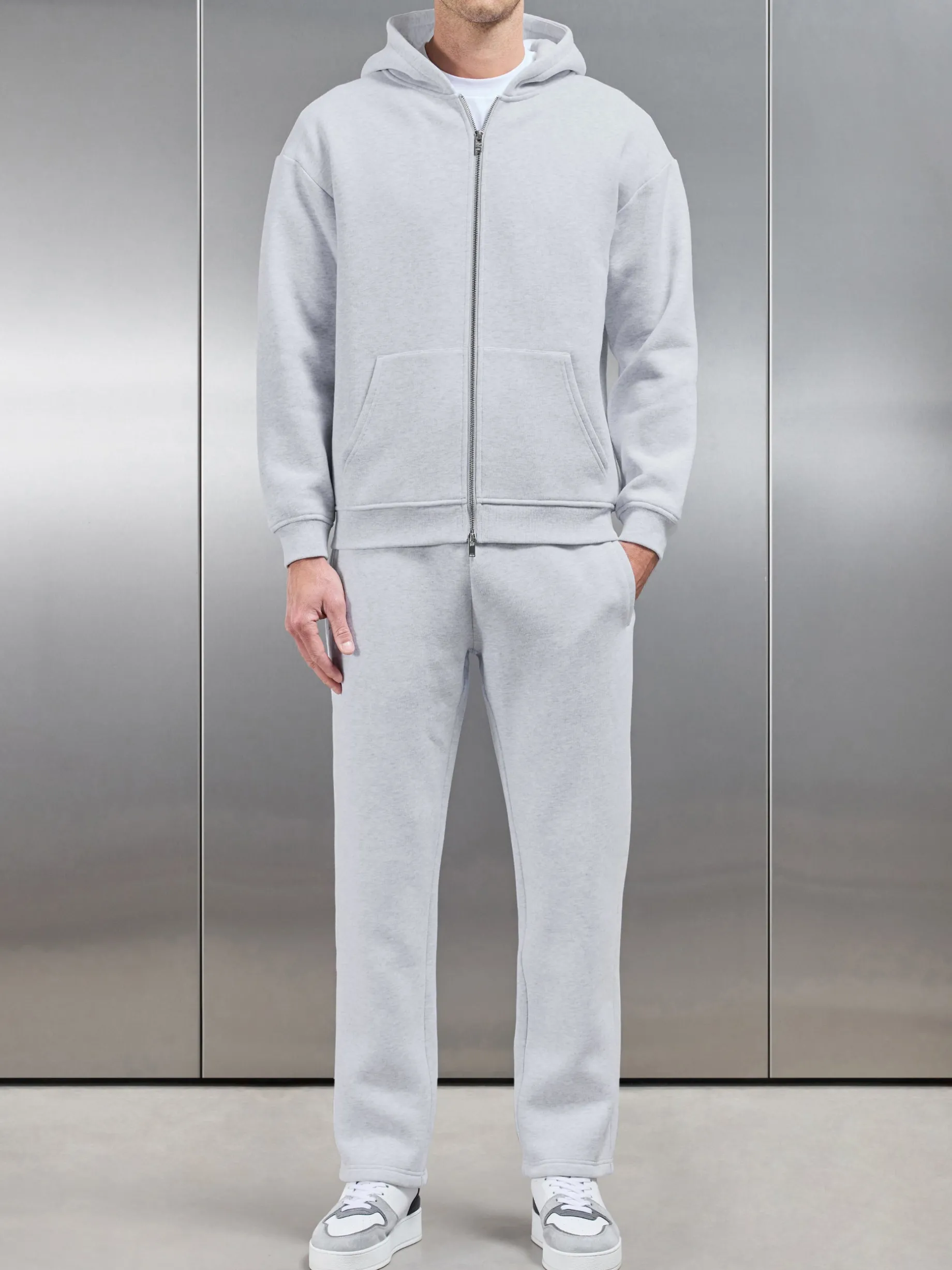 Relaxed Zip Through Hoodie - Marl Grey
