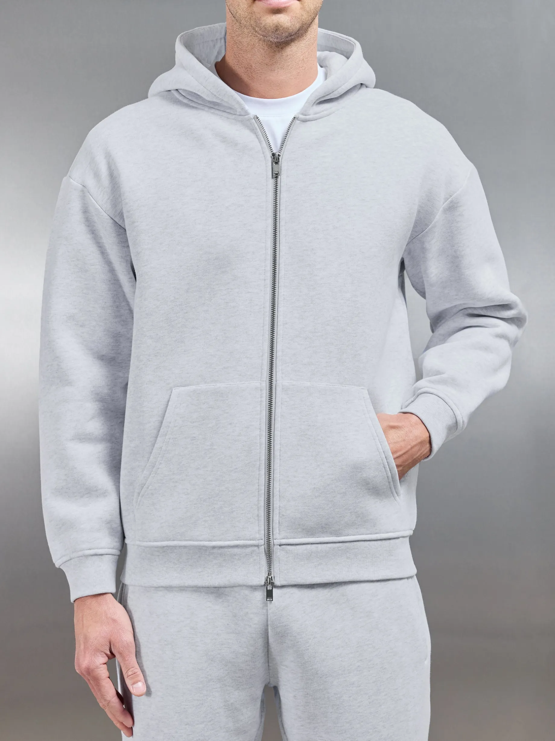 Relaxed Zip Through Hoodie - Marl Grey